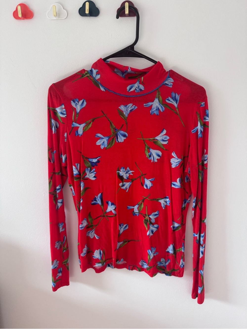 rag & bone Red Floral Mock Neck Long Sleeve Top